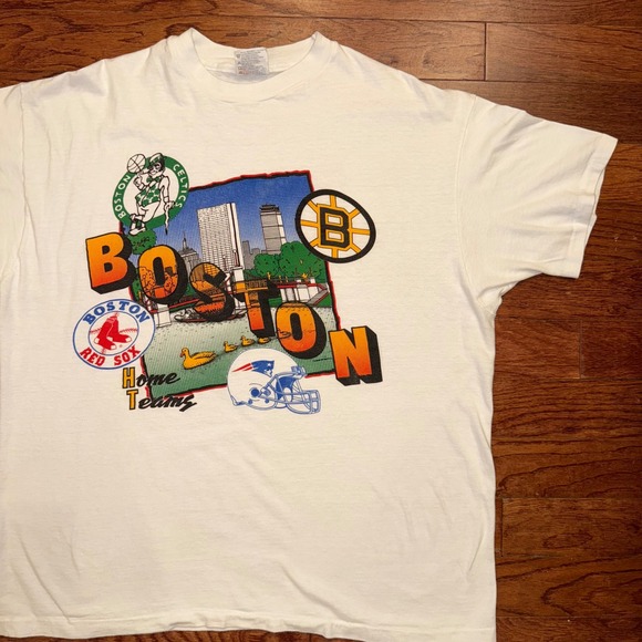 Vintage 90s All Boston Home Teams T-Shirt Celtics Bruins Red Sox Patriots XL - Picture 1 of 8